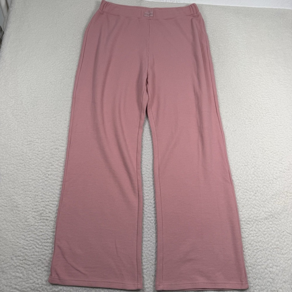 COMFRT Comfort Waffle Knit Wide Leg Pants Pink Womens XL Lounge Travel 32x31